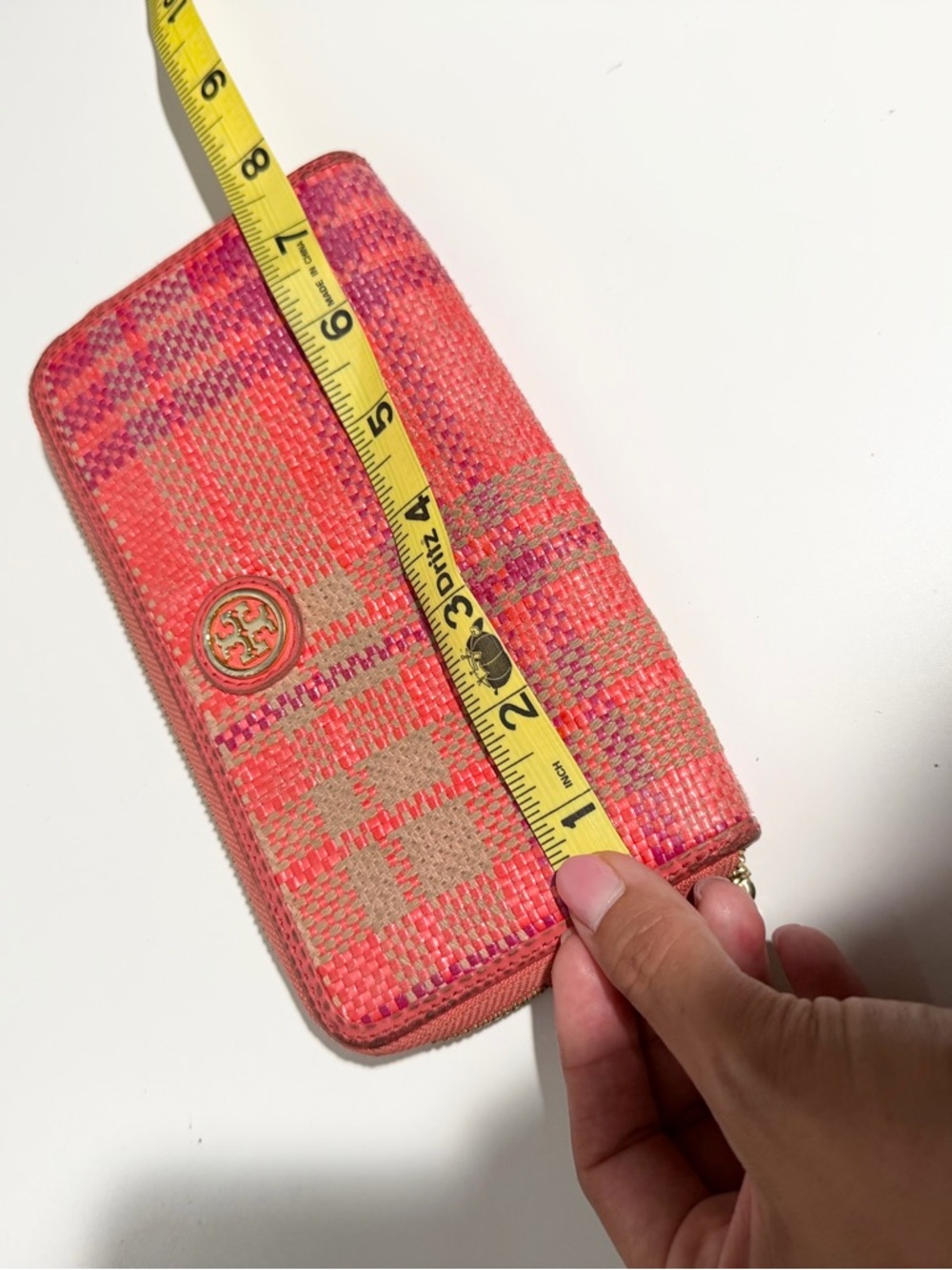 Tory Burch Red Woven Zip Wallet Plaid - Picture 5 of 6